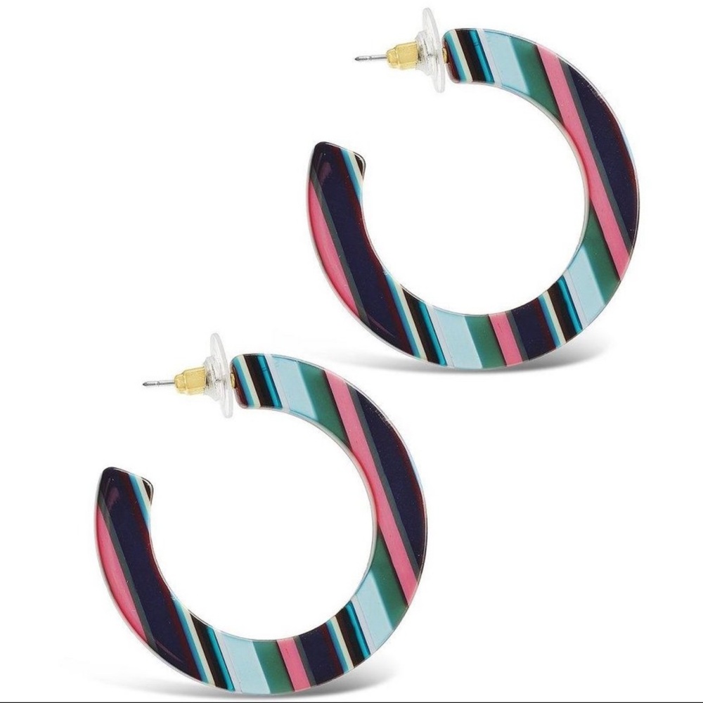 NEW Sterling Forever Striped Hoop Resin Earrings